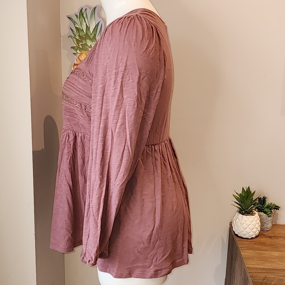 Torrid - Cotton Modal Slub Square Neck Pintuck Top in Rose Taupe - Picture 6 of 14